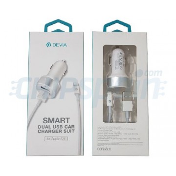 Cargador USB Coche Lightning 2.4A Devia Premium Blanco
