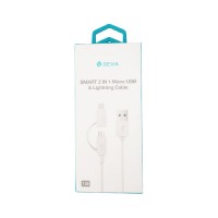 Smart 2 in 1 Micro USB & Lightning Cable Devia Premium White