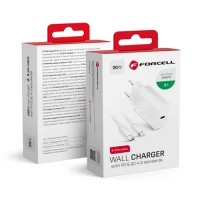 Cargador USB Tipo C + Cable USB Tipo C / Lightning 3A 20W Forcell Blanco