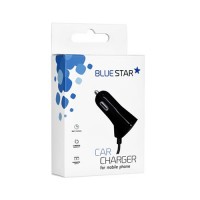 Car Charger with USB Input and USB Type-C 3A Cable for Mobile Blue Star Black