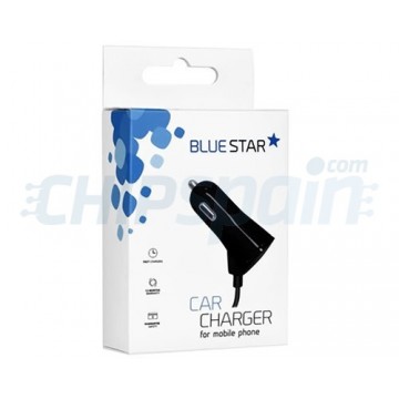 Carregador de carro com entrada USB e cabo USB Type-C 3A para telemóvel Blue Star Preto