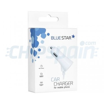 Cargador de Coche con entrada USB y Cable Lightning 3A Blue Star Blanco