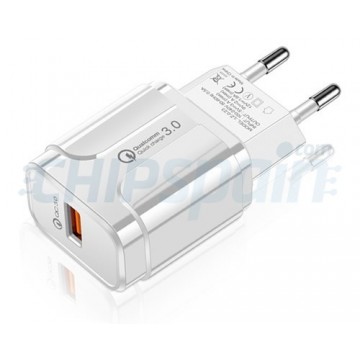 Carregador de Energia USB Carregamento Rápido 18W QC 3.0 Branco