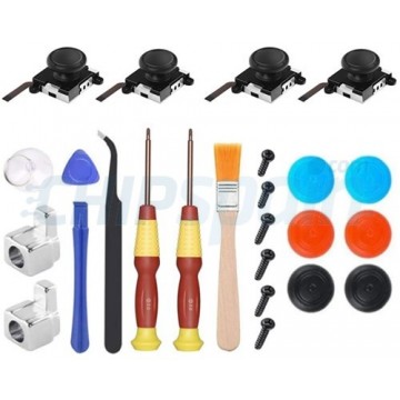 Joy-Con 3D Nintendo Switch Repair Kit (4 Joystick with 3D Analog Sensor, Silicone Protectors and Tools)